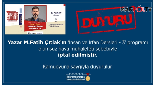 Yazar Çıtlak Konferansı İleri Bir Tarihe Ertelendi