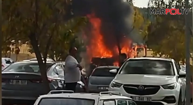 Kahramanmaraş’ta park halindeki araç alev aldı