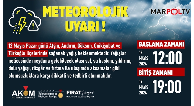 Pazar Günü 5 İlçede Sağanak Yağış Uyarısı!