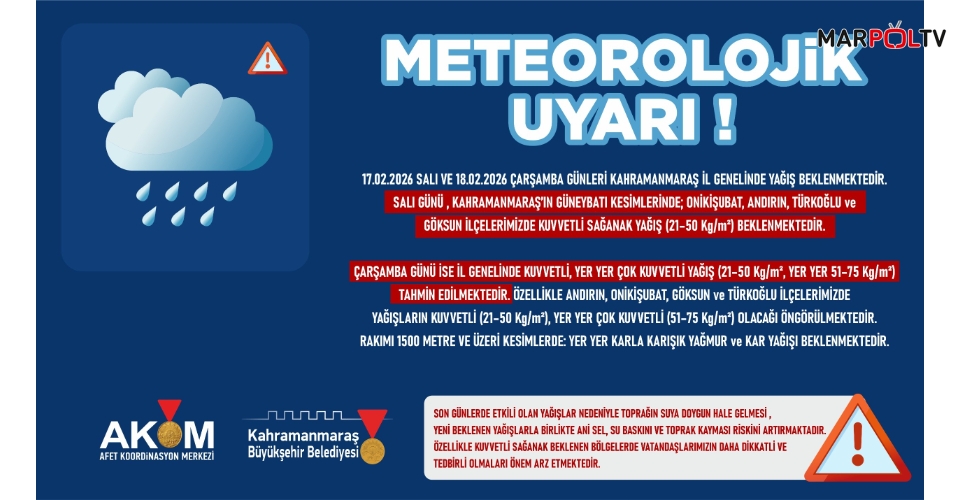 Şehir Genelinde Kuvvetli Yağış Uyarısı