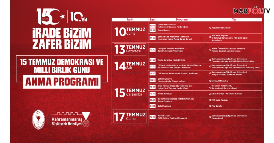 15 Temmuz Demokrasi ve Milli Birlik Günü Anma Programları Başlıyor