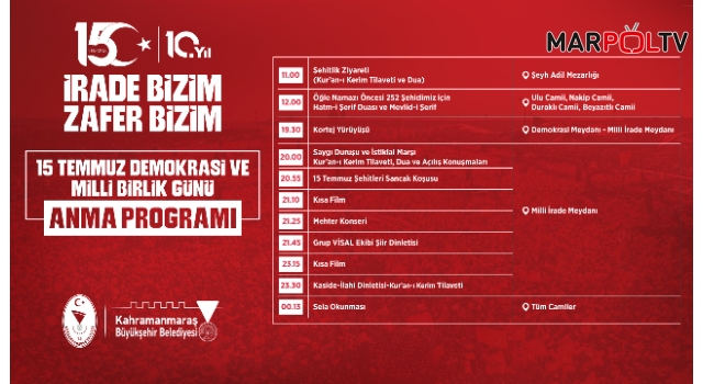 Kahramanmaraş'ta 15 Temmuz Programı Belli Oldu: Demokrasi ve Milli Birlik Günü Etkinlikleri Meydanlarda Düzenlenecek