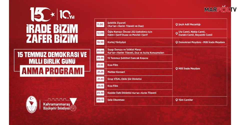 Kahramanmaraş'ta 15 Temmuz Programı Belli Oldu: Demokrasi ve Milli Birlik Günü Etkinlikleri Meydanlarda Düzenlenecek