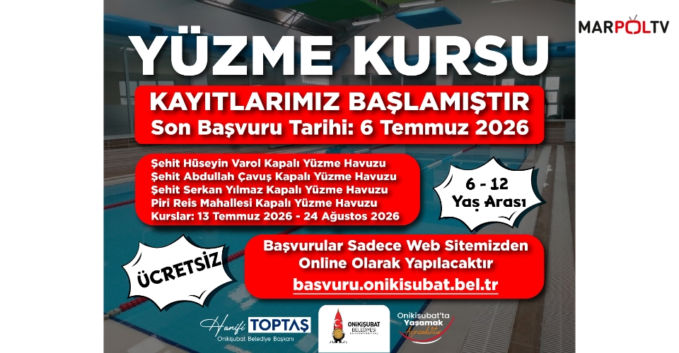 Onikişubat Belediyesi’nin ücretsiz Yaz Yüzme Kursları’na kayıtlar devam ediyor