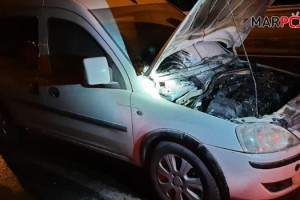 Kahramanmaraş’ta seyir halindeki hafif ticari araç alev aldı