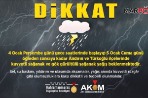 Andırın ve Türkoğlu’nda Sağanak Yağış Uyarısı!